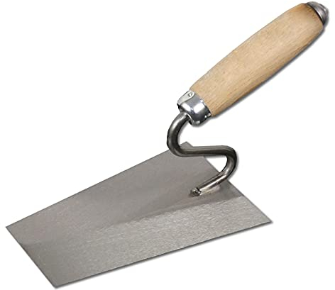 DEWEPRO Tiroler Maurerkelle 180x120x80mm – Italienische Putzkelle Mit S-Hals Schwanenhals – Gehärtetes 1,2mm Stahlblatt Konisch Geschliffen – Holzgriff Profi Werkzeug Für Putz Mörtel Beton