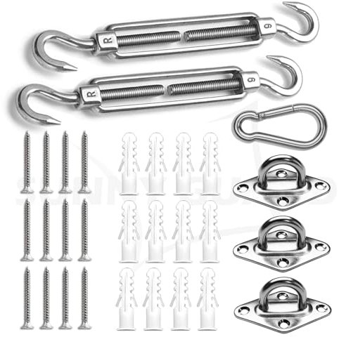 SUNNY GUARD Sun Shade Sail 304 Stainless Steel Hardware Kit 6 Inch for Triangle Shade Sail Installation for Backyard Yard Deck Patio Garden