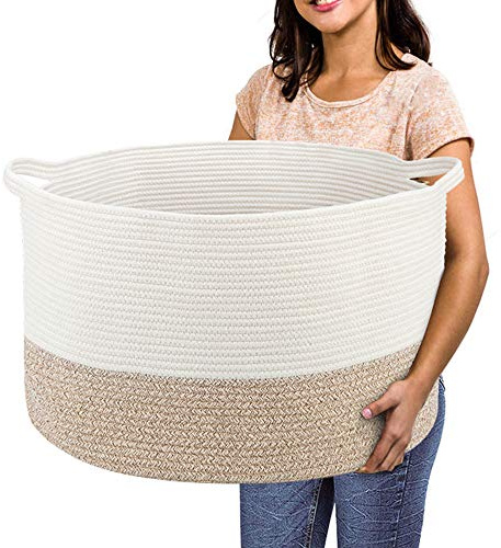 R RUNKA Extra Large Cotton Rope Basket 22 x 14 - Toy Basket for Kids -Blanket Basket for Living Room - Woven Baskets for Storage