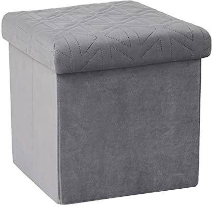 Bonlife Faltbarer Sitzhocker mit Stauraum,Samt Kleiner Hocker Sitztruhe,Aufbewahrungsbox Kinder mit Deckel,Klapphocker Sitzwürfel,Grau,32x32x32cm