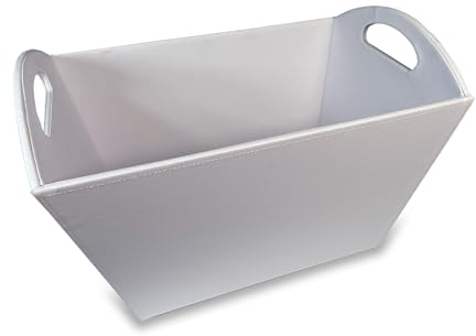OSCO Faux Leather Magazine Basket, Stylish Carry-Handled Storage Bin for Magazines, Newspapers, Files & Brochures, Home & Office Organiser, 27×40.5×26 cm, White