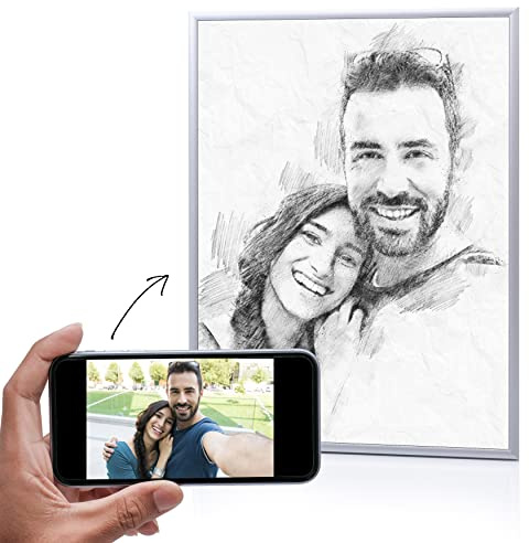 Su foto o selfie retrato en el estilo de un dibujo a lápiz (obra de arte digital), como un cartel o con marco de aluminio, la boda, el bebé, el regalo de la foto, los niños, los abuelos, la mascota