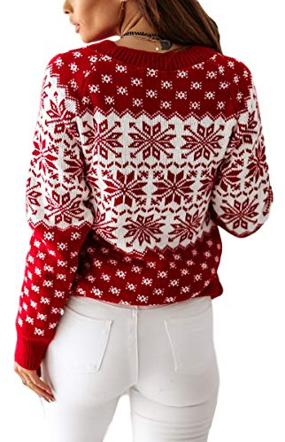 Pull tricoté FeMereina pour femmes avec motifs de flocons de neige de Noël moches Manches longues Col haut imprimé floral, Blanc #4., M