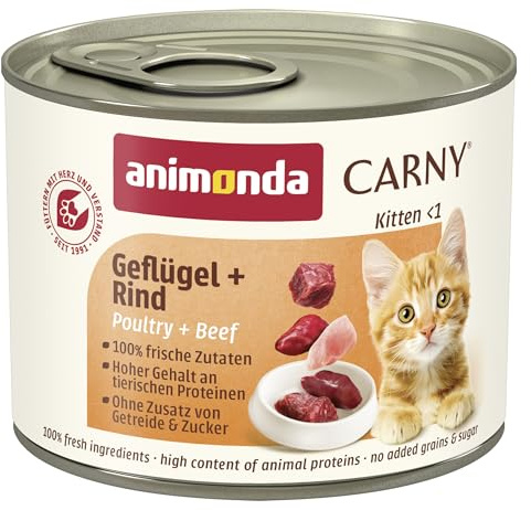 animonda Carny Kitten Wet Cat Food - Poultry + Beef, 200g (Pack of 12)