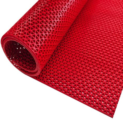 Floordirekt Z-Mat 120 x 100 cm, Rot - PVC Bodenmatte für Nasszonen - Meterware - Drainage-Wirkung - Rutschsicher - Antibakteriell - Saunaläufer Duschmatte Bodenrost Antirutschmatte