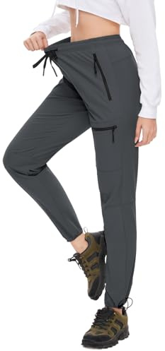 SEVEGO Womens Hiking Pants Tall Inseam 34 Athletic Cargo Pants Lightweight 4 Zipper Pockets Water Resistant Elastic Waist, Gray, L