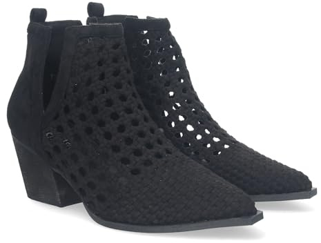 shoes&blues.es 80837-Botin Elegante de Mujer con Tacon, Diseno Calado con Tiras Trenzadas, de Punta Fina, y Abierto por los Dos Laterales para mas Comodidad.. Talla 38 Negro
