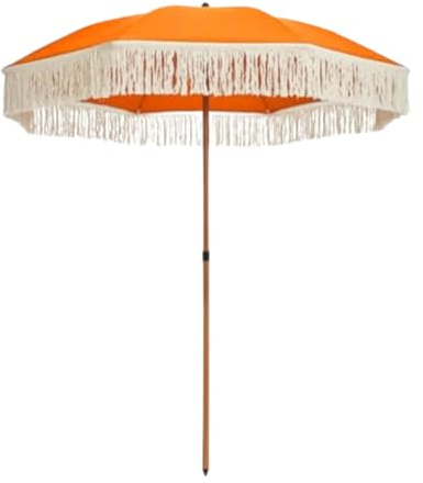 newgarden - Parasol en tissu et franges pour extérieur, plage, jardin, Ø 220 cm, pliable, structure en acier inoxydable, hauteur réglable pour la terrasse et le balcon, grand (Orange)