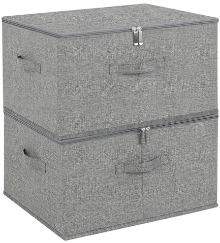 ENUMAIL 2er Set Faltbarer Ordnungsboxen mit Deckel, Aufbewahrungsbox mit Griff, Kleiderschrank Boxen Kann im Schlafzimmer, Wohnzimmer Verwendet Werden, 50×40×30cm, Grau