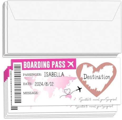 IKOPFLN 5 set Regalo viaggio sorpresa Biglietto da grattare Buono viaggio Regalo viaggiatore, regalo romantico, regalo san valentino Biglietto aereo, carta di imbarco Gratta e scopri, gratta e vinci