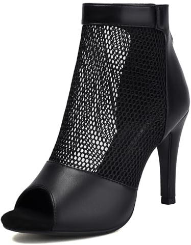 Mandiaupup Moda Peep Toe Mesh Air Snakeskin Stivaletti Donna Open Toe Gladiatore Estate Stivaletti Stivaletti Stiletto Tacco Alto Dance Wedding Party Sandali, 504 Nero, 41 EU