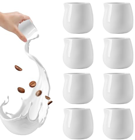 Lot de 8 pots à lait en porcelaine - 50 ml - Petit pot à lait - En céramique - Sans poignée - Pour cappuccino, lait, latte art, sauces