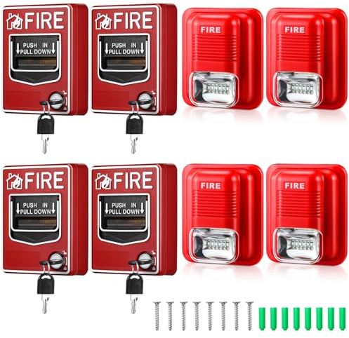 Relaxweex 8 Pcs Fire Alarm Pull Station Fire Warning Siren 12/24V DC Sound and Light Emergency Alarm Dual Action Manual Call Point with Key Security Horn Buzzer for Home or Office