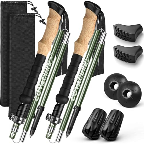 covacure Hiking Poles, 7075 Aluminum Tri-fold, Adjustable Height, 2PCS | Up to 43.31''-51.18'', Collapsible, Lightweight, Joint Protection, Sweat-absorbent Foam Grip, for Seniors, for Outdoor