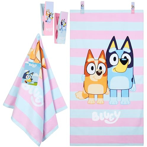BlueY Serviette de Bain Enfant avec 2 Pinces de Plage Serviette à Séchage Rapide Absorbante 100% Coton 140x70cm Voyage Accessoires