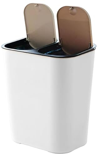 Cubo de basura doble con bandeja de reciclaje integrado | Cubo de basura 18L con tapa pulsador para cocina, jardín y cuarto de baño
