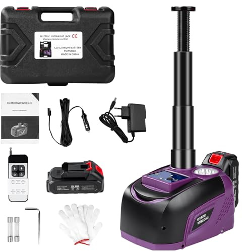 Uadme Cric Électrique Voiture sans Fil 5T, 16.7-45cm Crics Hydraulique avec Gonfleur Intégré, Batterie 12V et Télécommande, pour Changement de pneus et Réparation de Garage