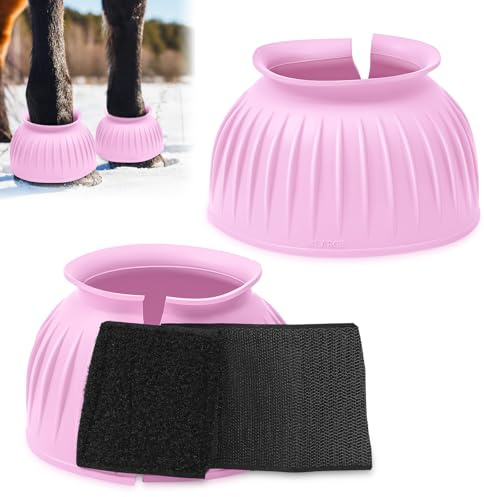 Abbylike Bell Boots for Horses 1 Pair/2 Pair Available, Protect Against Hoof Impact Trauma, Rubber Bell Boots Horse Care for Turnout, No Rub Design Wrap Hook and Loop(M,Pink,1 Pair)