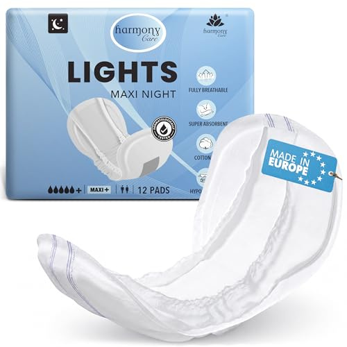Harmony Care® Compresas para incontinencia absorbentes unisex, Lights Maxi | Compresas para incontinencia para mujeres y hombres con insuficiencia urinaria leve a moderada - compresas higiénicas