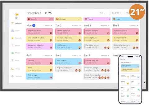 Dragon Touch 21,5 tums digital kalender vägg – 1 920 x 1 080 FHD elektronisk väggkalender familjeplanerare med 32 GB minne och vägghållare, pekskärm intelligent skrivbordskalender svart