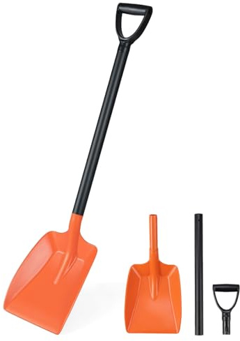 GYMAX Pala para Nieve para Coche y Entrada, Pala Transferible de Aluminio de 111 cm con Mango en D, Herramienta Portátil y Ligera para Remover Nieve en Jardín y Camping (Naranja)