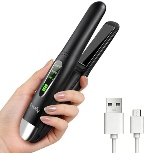 SUNMAY Mini Piastra Capelli Senza Fili 2 in 1, Piastra Portatile in Titanio per Lisciare e Arricciare, Piastra Capelli da Viaggio 5000mAh, 3 Temperature Regolabili, Riscaldamento Rapido 20s (Nero)