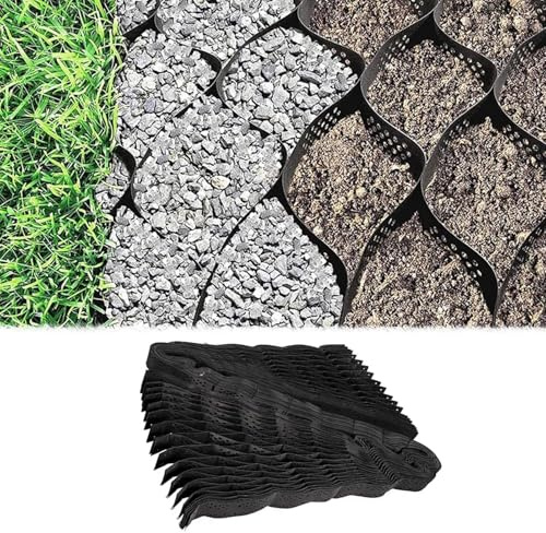Grusgaller Pavi-rutor, genomtränglig vikning, vaxkaka, grusmattor för uppfart, stigar och sluttningar, grusnät med tyg (1 m x 1 m 3,3 fot x 3,3 fot)