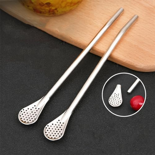 Cryfokt Cuchara de Paja de Acero Inoxidable, Diseño Multifuncional para Cócteles, café y té, Respetuosa con el Medio Ambiente, Duradera y Reutilizable