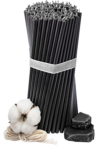 Diveevo Kirchliche Bienenwachskerzen №80-100 Stk. I hochwertige & geweihte Ritualkerzen L-18,5 cm Ø-6,1 mm I 60 Min Brenndauer in schwarz I 500 g dünne Kerzen tropf- und rauchfrei