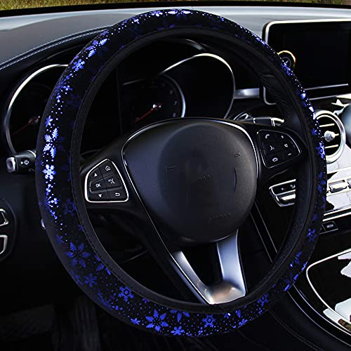Coprivolante universale per auto, 37 – 38 cm, antiscivolo, lucido, con fiocco di neve, con brillantini, coprivolante per auto, per donne e ragazze, colore blu