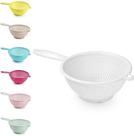Plastic Colander Food Sieve Strainer Basket for Food Washing Draining Pasta Spaghetti Rice Salad Vegetable Kitchen Cooking Hobby Design 4 (22cm - White)