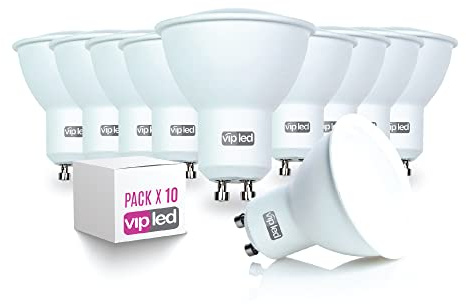 VIPLED - SET di 10 LAMPADINE LED SPOTLIGHT - GU10 - 7W EQUIVALENTI A 50W DELLA LAMPADINA ALOGENA - ø50x55mm - 595 Lumen - LUCE FREDDA 6000K