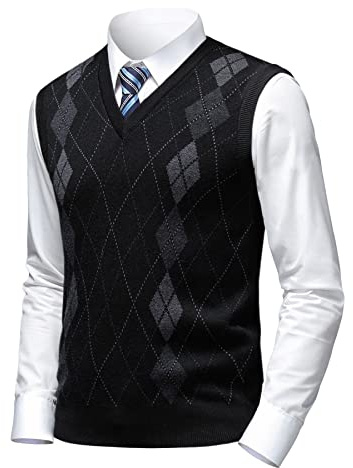 Herothorn Gilet in Maglia da Uomo Argyle Classica con Scollo a V Maglieria Senza Maniche Pullover Maglione Smanicato Canotte Maglioncino Autunno Inverno
