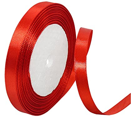 Red Satin Ribbon 10mm, 22M Solid Colors Fabric Red Ribbon for Crafting, Gift Wrapping, Balloons, DIY Sewing Project, Hair Bows, Xmas, Valentine, Presents Bouquets Floral Wedding & Cake Decoration