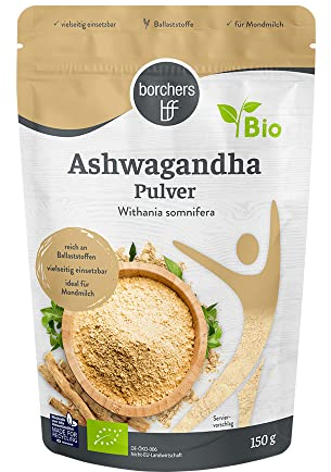 BORCHERS Bio Ashwagandha Pulver 150g, Ballaststoffreich, vielseitig einsetzbar, ideal für Mondmilch, Superfood für Drinks, Smoothies, Müsli & Joghurt