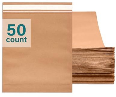 Elementree Small Recyclable Paper Mailers - 11 x 12.5 - 50 Count - Brown Expandable Envelopes & Shipping Bags - Made in the USA - Double-Walled Kraft Paper (00955)