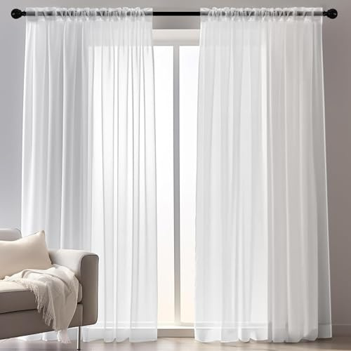 wiipara 2er Set Voile Gardinen Vorhang Weiß, Transparente Weiße Vorhänge Wohnzimmer Curtains aus Voile Polyester, Luftige Gardine Gardinenschals Dekoschal für Schlafzimmer, 132x240CM(BxH), Rod Pocket