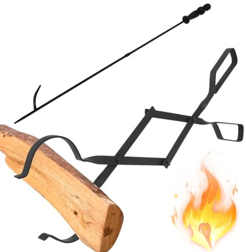CLIBFENG Pinzas para leña, hierro forjado reforzado para mayor resistencia, 26 pulgadas, agarrador de troncos para troncos de hasta 12 pulgadas de grosor, pinzas de chimenea con acabado resistente a