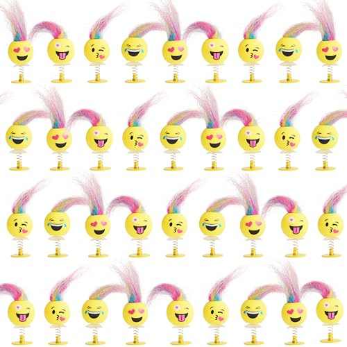 THE TWIDDLERS - 36 Emoji Primavera Salta su Giocattoli Pop Up per Bambini, 6cm - Bomboniere per Feste di Compleanno con Capelli Multicolore, Confezione Multipla Riempi Sacchetti e Giocattoli Salta