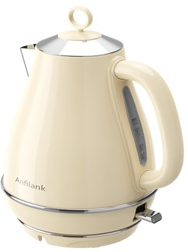 Anfilank Kettle Electric Fast Boil, 1.7L Stainless Steel Kettle with Water Filter, BPA Free, Auto Shut-Off and Boil-Dry Protection, 3000W, Cream