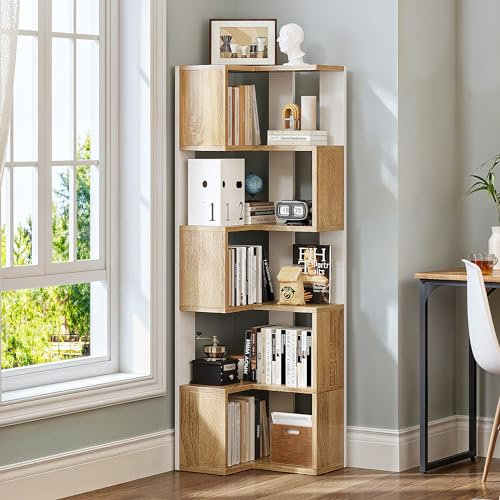 YITAHOME Libreria, scaffale angolare a 6 ripiani, scaffale a forma di L, libreria da pavimento, scaffale per esposizione per soggiorno, camera da letto, casa, ufficio, studio, 50 x 38 x 159,5 cm