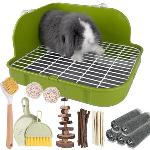Yuoaes Rabbit Litter Box, Bunny Litter Box, Guinea Pig Potty Trained, Square Small Animal Toilet Potty Pan for Rabbit Guinea Pig Ferret Hamster Chinchilla (Grass Green)