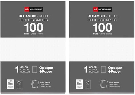 Miquelrius - Blocs de recambio, 200 hojas sueltas punteadas dots, Papel opaco 90 g/m², Recambio hojas A4 sin perforar para carpeta de anillas o archivadores, Material escolar para la vuelta al cole