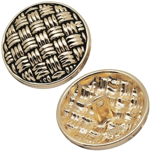 10pcs 25mm/1’’ Round Metal Vintage Curved Grid Sewing Buttons with Metal Shank for Clothing(25mm,5# Gold-Black)