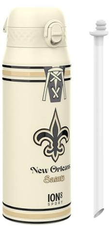 ion8 NFL New Orleans Saints Trinkflasche Mit Herausnehmbarem Strohhalm, 750ml/24oz, Auslaufsichere Isolierflasche, Leicht Zu Öffnen, Sicherer Verschluss, Spülmaschinenfest, Klappdeckel, Metallflasche