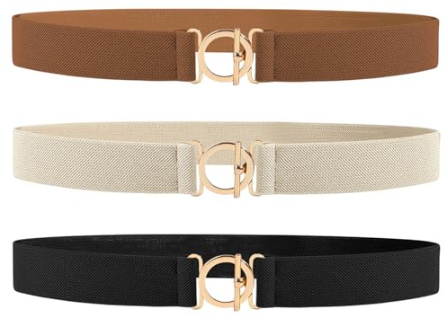 SAIIURV 3 cinturones elásticos para mujer, cinturón elástico con hebilla plana, cinturones elásticos invisibles para jeans, pantalones, vestidos, 3 colores, Negro, marrón, blanco, talla única