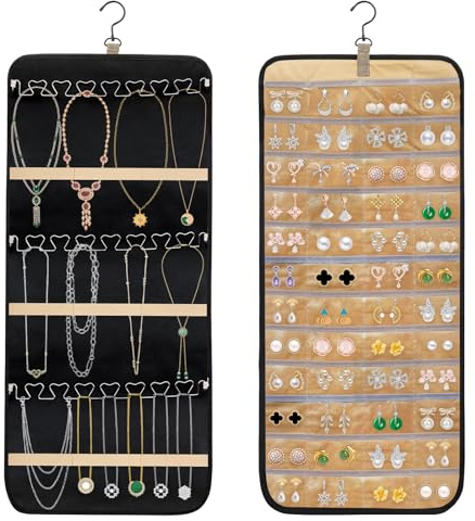 Zyluniy Organisateur de Bijoux à Suspendre Double Face, Porte-organisateur de bijoux suspendu avec Poches Transparentes, Porte-Bijoux Mural pour Colliers, Bracelets, Bagues, Boucles d'Oreilles