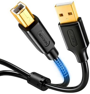 AIYEEN USB 2.0 Printer Cable 2M (6.6ft), Gold-Plated A to B Cable with Ferrite Core, AWG 24/28 Copper Wires, 480Mbps High Speed for Printers, Scanners, Fax, HDD
