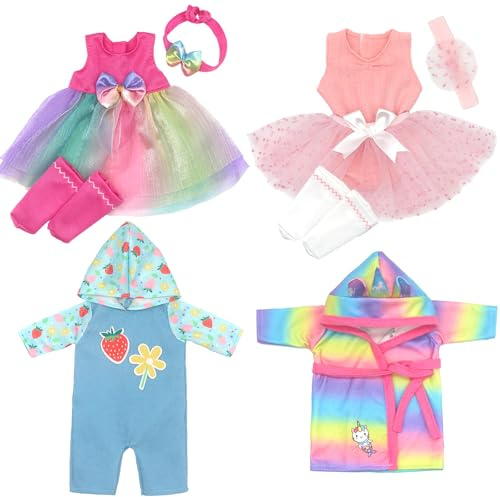 4 Packungen Puppenkleidung Puppenkleider Set mit Stirnband und Socken für 28-34 cm Puppen