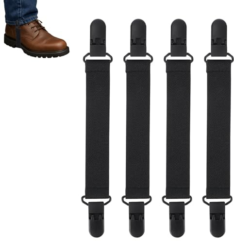 Fukaisu 4pz Regolabili Cinghie Stivali Cowboy, Elastiche Bande Stivali in Nastro Antiscivolo Clip per Pantaloni Equitazione per Uomini & Donne Morsetti di Protezione Pantaloni (Nero)
